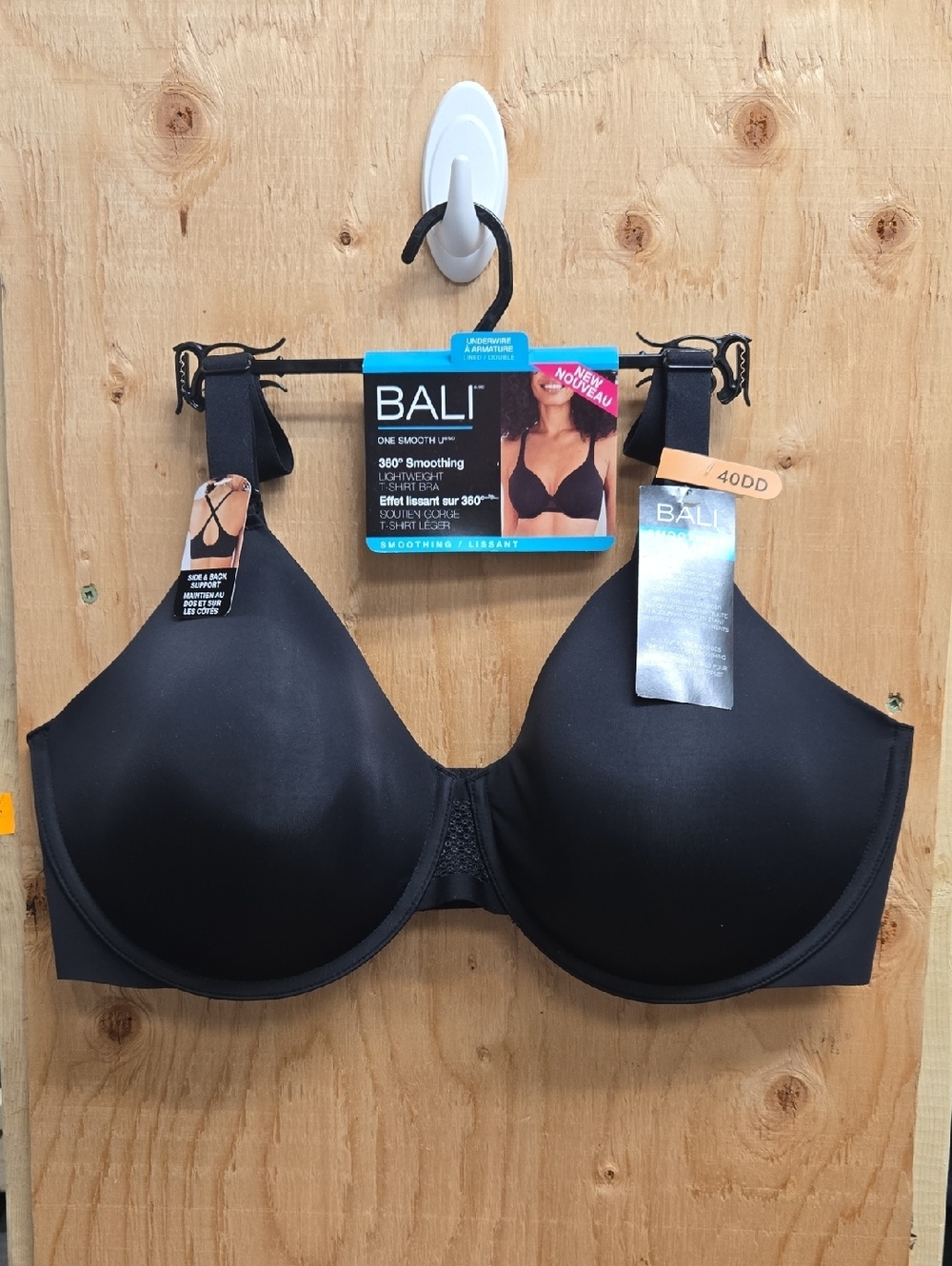 Bali Size 40DD Black One Smooth U Lightweight T-Shirt Bra